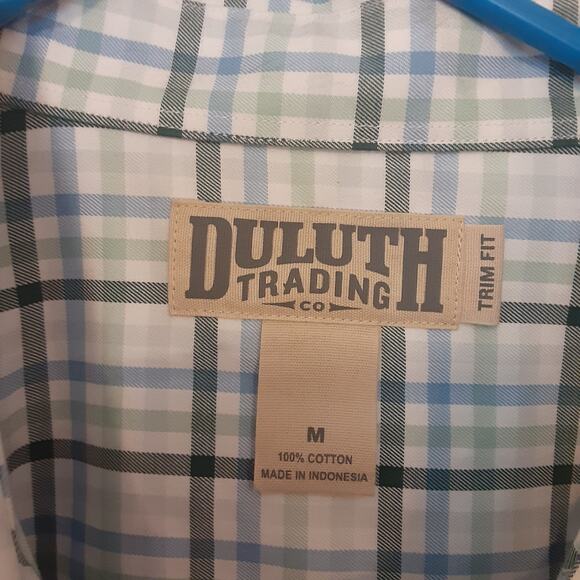 Duluth Trading Trim Fit Button Down Shirt Mens M Blue Green Long Sleeve Outdoors - Picture 4 of 8